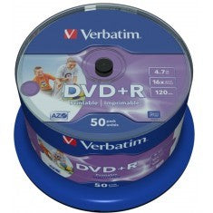 DVD+R 4.7GB Verbatim 16x Inkjet white Full Surface 50er Cakebox