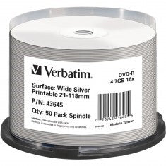 DVD+R 4.7GB Verbatim 16x Inkjet silver Full Surface 50er Cakebox