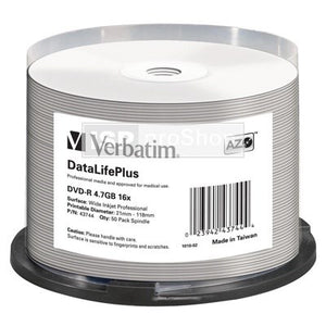 DVD+R 4.7GB Verbatim 16x Inkjet white Full Surface 50er Cakebox