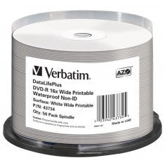 DVD-R 4.7GB Verbatim 16x Inkjet white Full Surface Glossy Waterproof 50er Cakebox