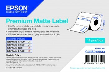 Premium Matte Label - Die-cut Roll: 102mm x 152mm, 225 labels