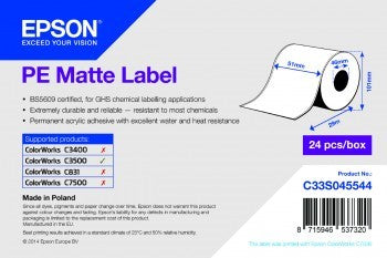 PE Matte Label - Continuous Roll: 51mm x 29m