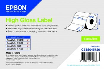 High Gloss Label - Die-cut Roll: 76mm x 51mm, 2310 labels