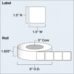 Paper High Gloss Label 1,5x1,5" (3,81 x 3,81 cm) 1600 labels per roll 3"core