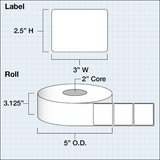 Poly White Gloss Labels, 3" x 2,5" (7,6 cm x 6,4 cm), 700 pcs per roll, 2" core