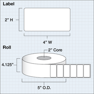 Paper High Gloss Label 4x2" (10,16 x 5,08 cm) 1000 labels per roll 2"core