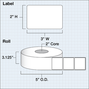 Paper High Gloss Label 3x2" (7,62 x 5,08 cm) 1000 labels per roll 2"core