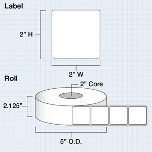 Paper High Gloss Label 2x2" (5,08 x 5,08 cm) 1000 labels per roll 2"core