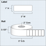 Paper High Gloss Label 3x1" (7,62 x 2,54 cm) 1900 labels per roll 2"core