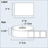 Poly White Gloss Labels, 3" x 2" (7,6 x 5,1 cm), 600 pcs per roll, 2" core