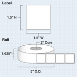 Paper High Gloss Label 1,5x1,5" (3,81 x 3,81 cm) 900 labels per roll 2"core