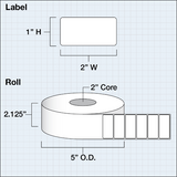 Paper High Gloss Label 2x1" (5,08 x 2,54 cm) 1900 labels per roll 2"core
