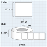 Paper Matte Labels 3" x 2,5" (7,62 x 6,35 cm) 1000 labels per roll 3" core