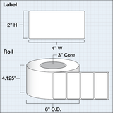 Paper Matte Labels 4" x 2" (10,16 x 5,08cm) 1250 labels per roll 3" core