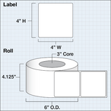 Paper Matte Labels 4" x 4" (10,16 x 10,16cm) 625 labels per roll 3" core