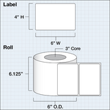 Paper Matte Labels 6" x 4" (15,24 x 10,16cm) 625 labels per roll 3" core