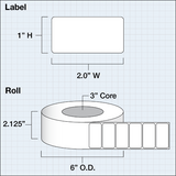 Cotton Fabric White Labels 2" x 1" (5,08 x 2,54 cm) 1250 labels per roll 3"core
