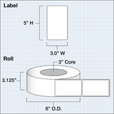 Poly White Matte Eco Labels 3" x 5" (7,62 x 12,7 cm) 500 labels per roll 3"core