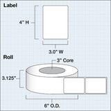 Paper High Gloss Label 8 x 8" (20,32 x 20,32 cm) 300 labels per roll 3"core