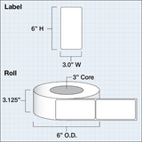 Paper High Gloss Label 3x6" (7,62 x 15,24 cm) 425 labels per roll 3"core