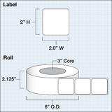 Paper High Gloss Label 2x2" (5,08 x 5,08 cm) 1250 labels per roll 3"core