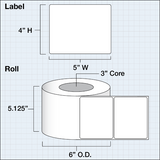 Paper High Gloss Label 5x4" (12,70 x 10,16 cm) 625 labels per roll 3"core