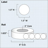 Paper High Gloss Label 1,5" (3,81 cm) 1600 labels per roll 3"core