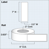 Paper High Gloss Label 2,5x7" (6,35 x 17,78 cm) 350 labels per roll 3"core