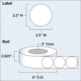 Paper High Gloss Label 2,5" (6,35 cm) 1000 circle labels per roll 3"core