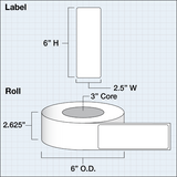 Paper High Gloss Label 2,5 x 6" (6,35 x 15,24 cm) 425 labels per roll 3"core