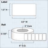 Paper High Gloss Label 3 x 1,5" (7,62 x 3,81 cm) 1600 labels per roll 3"core