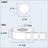 Paper High Gloss Label 3" (7,62 cm) 850 circle labels per roll 3"core
