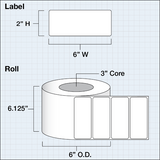 Paper High Gloss Label 6x2" (15,24 x 5,08 cm) 1250 labels per roll 3"core