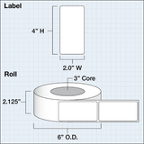 Paper High Gloss Label 2x4" (5,08 x 10,16 cm) 625 labels per roll 3"core