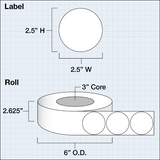 Poly Clear Gloss Eco Labels, 2,5" circle (6,4 cm diameter), 1000 pcs per roll, 3" core