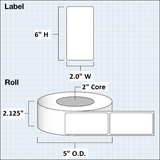 Paper High Gloss Label 2x6" (5,08 x 15,24 cm) 350 labels per roll 2"core