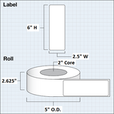 Paper High Gloss Label 2,5x6" (6,35 x 15,24 cm) 350 labels per roll 2"core