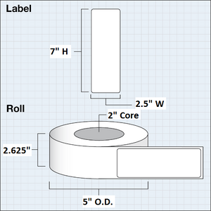 Paper High Gloss Label 2,5x7" (6,35 x 17,78 cm) 300 labels per roll 2"core