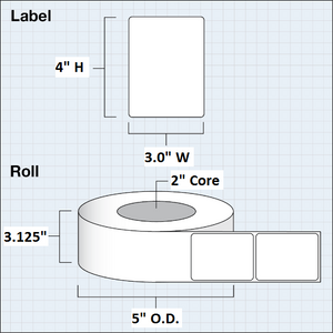 Paper High Gloss Label 3x4" (7,62 x 10,16 cm) 500 labels per roll 2"core