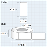 Paper High Gloss Label 3x6" (7,62 x 15,24 cm) 350 labels per roll 2"core