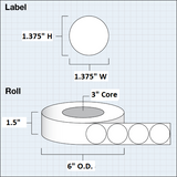 Paper High Gloss Label 1,375" (3,5 cm) 1775 circle labels per roll 3"core