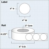 Paper High Gloss Label 4" (10,16 cm) 625 labels per roll 3"core