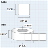 Paper High Gloss Label 2,5x2,5" (6,35 x 6,35 cm) 1000 labels per roll 3"core