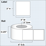 Paper High Gloss Label 3x3" (7,62 x 7,62 cm) 850 labels per roll 3"core