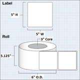 Paper High Gloss Label 5 x 5" (12,7 x 12,7 cm) 500 labels per roll 3"core