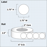 Paper Matte Labels 1,75" (4,445cm) 1400 round labels per roll 3" core