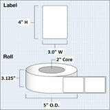 Paper High Gloss Label 3x1,5" (7,62 x 3,81 cm) 1300 labels per roll 2"core