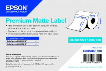 Premium Matte Label - Die-cut Roll: 210mm x 297mm, 200 labels