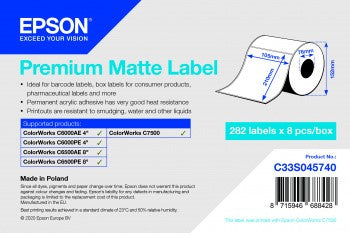 Premium Matte Label - Die-cut Roll: 105mm x 210mm, 282 labels