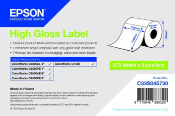 High Gloss Label - Die-cut Roll: 105mm x 210mm, 273 labels